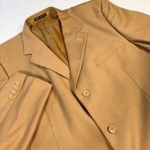 Vinci Mens 44L Blazer Camel Tan 3 Button Single Breasted Sport Coat Suit Jacket